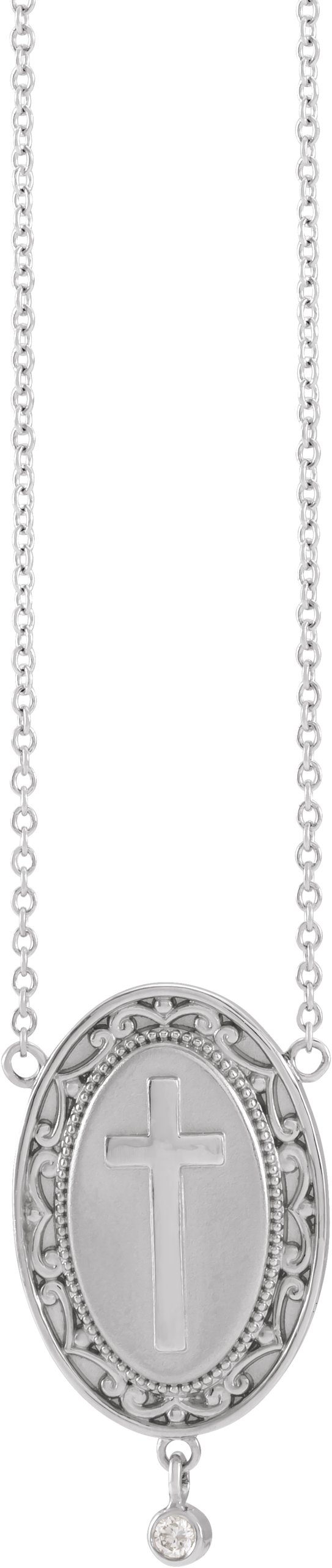 Sterling Silver .015 CT Natural Diamond Rosary Cross 18 Necklace