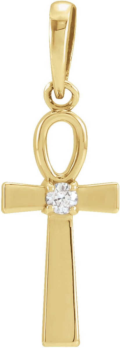 14K Yellow .03 CT Natural Diamond Ankh Cross Pendant