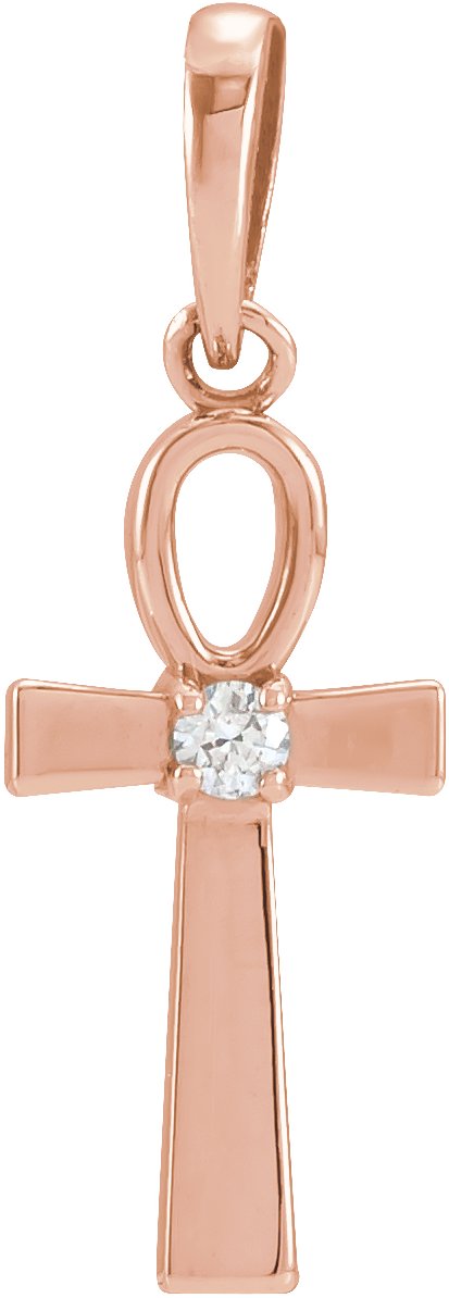 14K Rose .03 CT Natural Diamond Ankh Cross Pendant