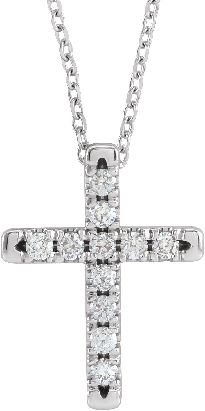 14K White 1/5 CTW Natural Diamond French-Set Cross 16-18" Necklace