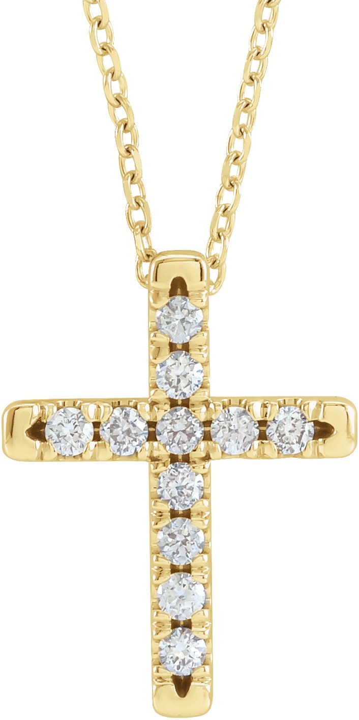 14K Yellow 1/5 CTW Natural Diamond French-Set Cross 16-18" Necklace