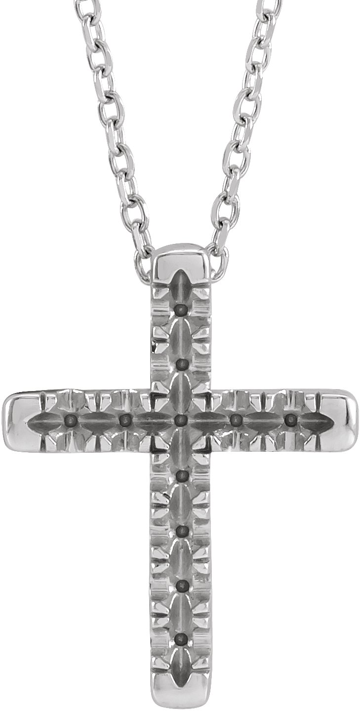 14K White 1.7 mm Round 11-Stone French-Set Cross 16-18