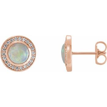 14K Rose 5 mm Opal and .17 CTW Diamond Halo Style Earrings Ref 12495520