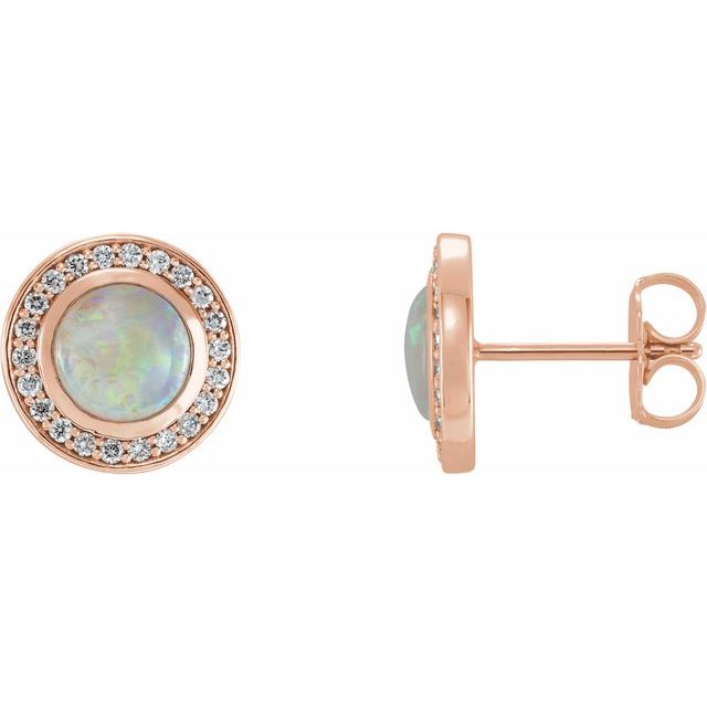 14K Rose 6 mm Natural Opal & 1/5 CTW Natural Diamond Halo-Style Earrings