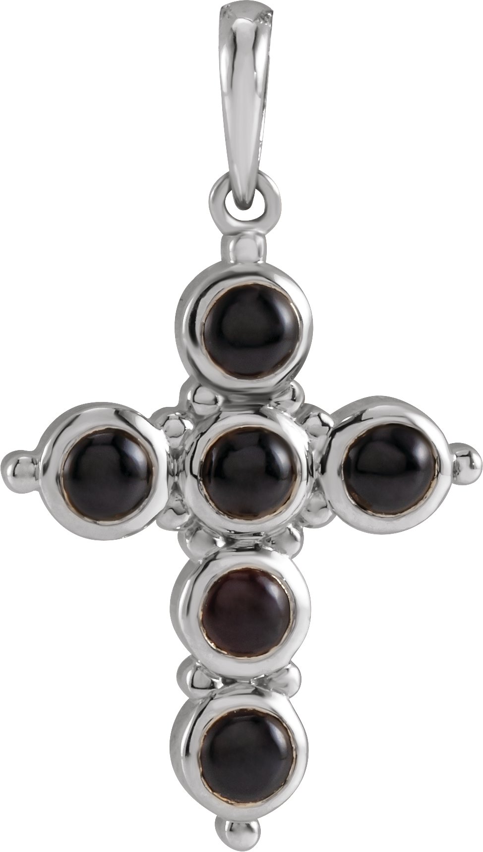 14K White Natural Black Onyx Cross Pendant