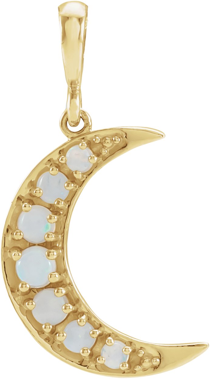 14K Yellow Natural White Opal Cabochon Crescent Moon Pendant