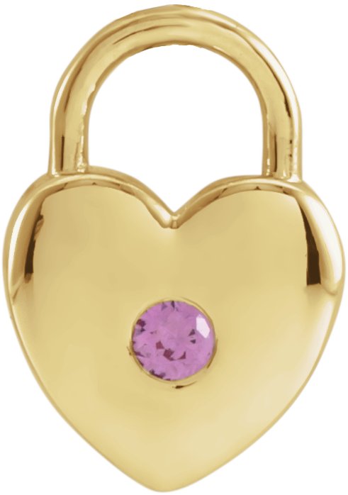 14K Yellow Natural Pink Sapphire Heart Lock Pendant