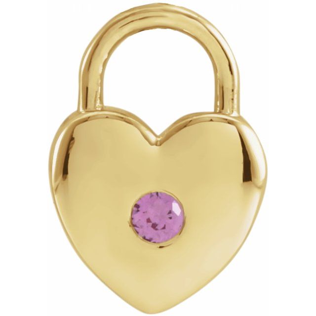 14K Yellow Natural Pink Sapphire Heart Lock Pendant