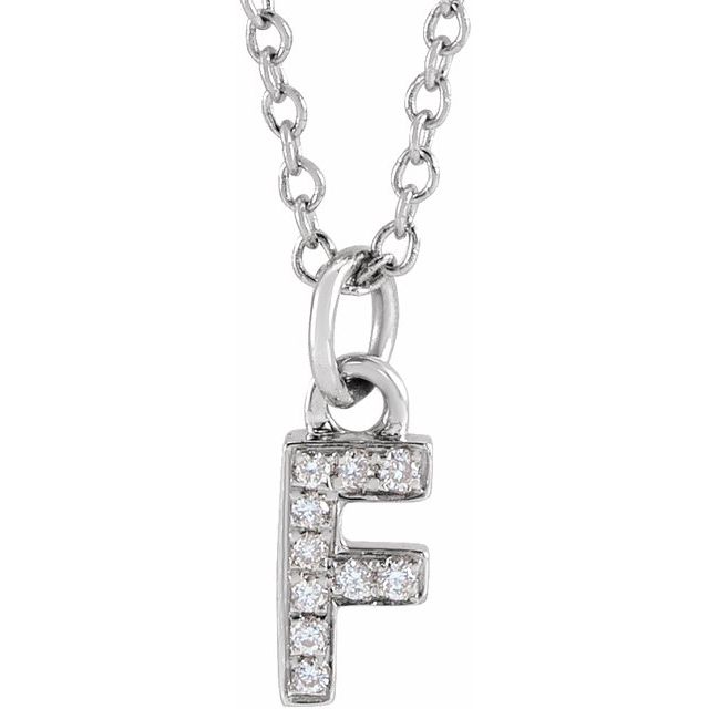 14K White .04 CTW Diamond Petite Initial F 16-18 Necklace