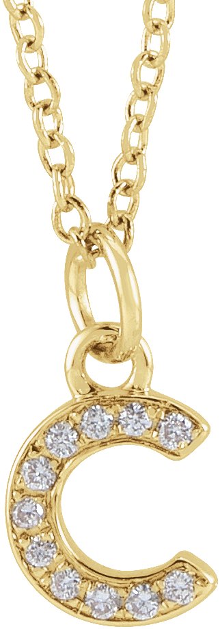 14K Yellow .04 CTW Natural Diamond Petite Initial C 16 to 18 inch Necklace Ref 18053929