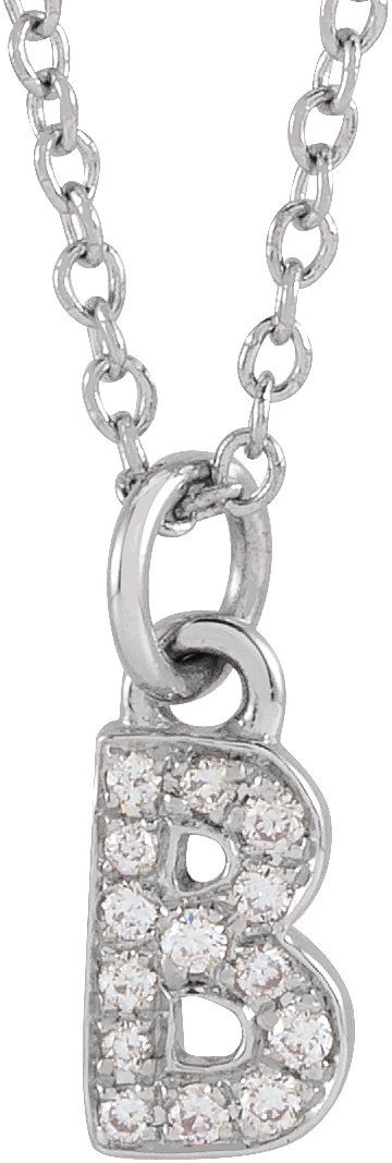 14K White .05 CTW Natural Diamond Petite Initial B 16 to 18 inch Necklace Ref 18053927