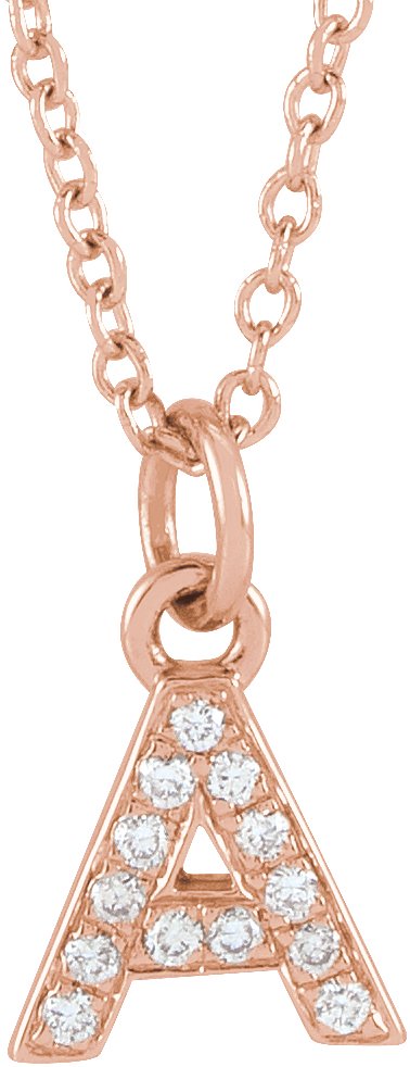 14K Rose .05 CTW Natural Diamond Petite Initial A 16-18" Necklace