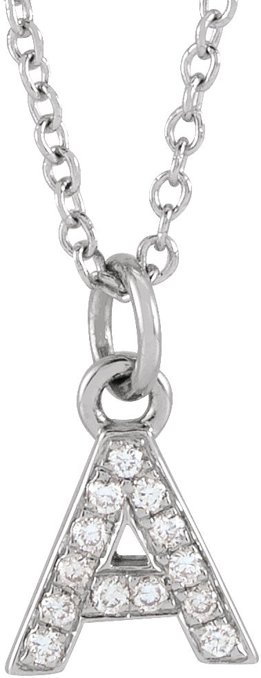 14K White .05 CTW Natural Diamond Petite Initial A 16 to 18 inch Necklace Ref 18053924