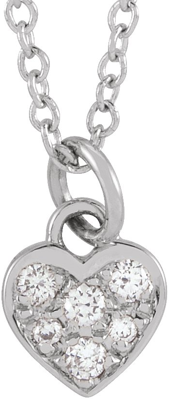 14K White .06 CTW Natural Diamond Petite Heart 16-18 Necklace