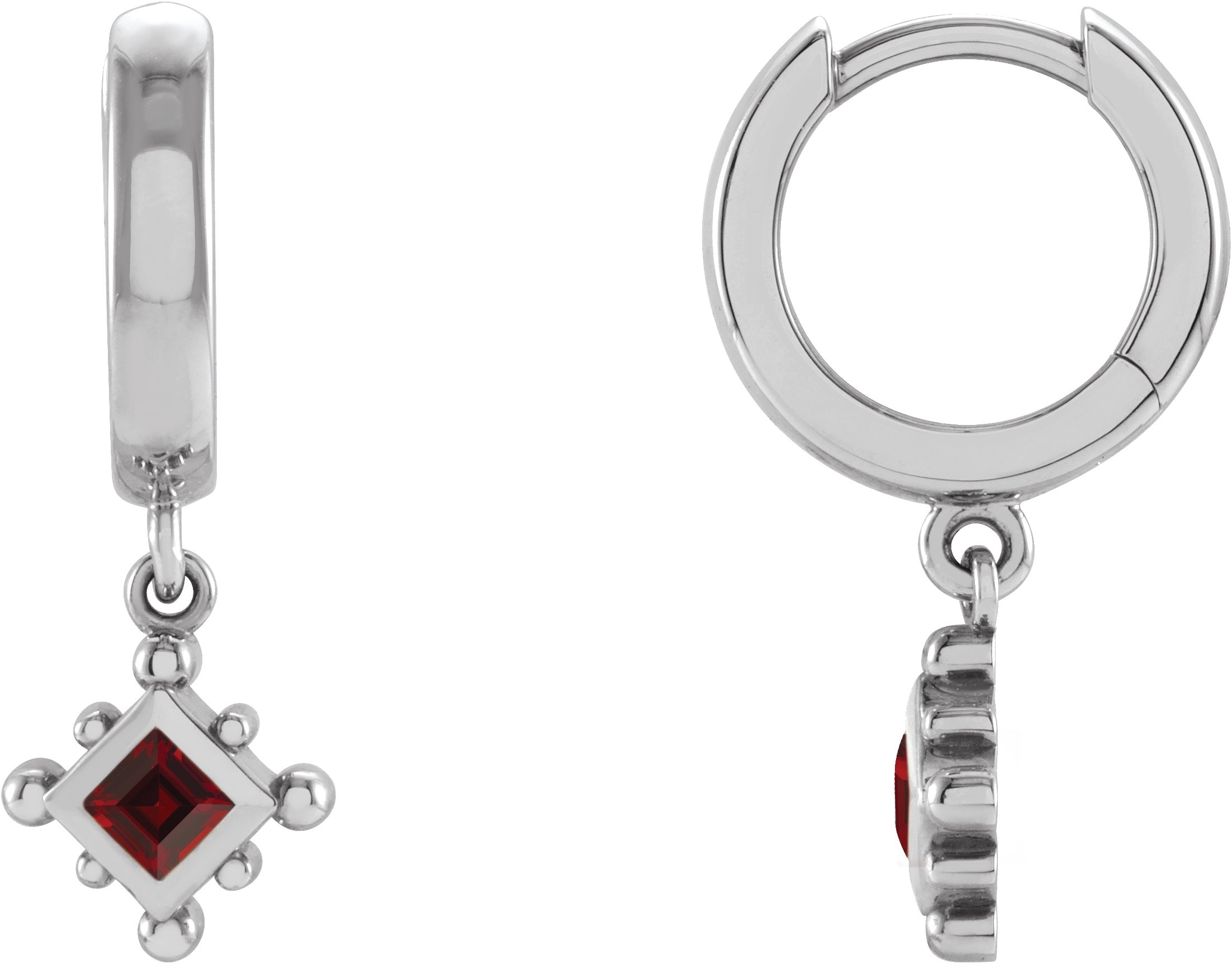 Sterling Silver Natural Mozambique Garnet Beaded Bezel Set Hoop Earrings Ref 18069086