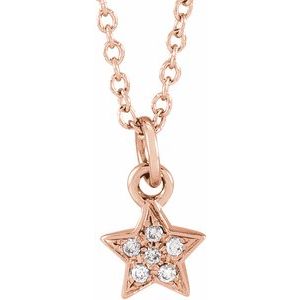 14K Rose .03 CTW Natural Diamond Youth Petite Star 15" Necklace