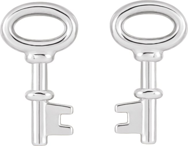 14K White Petite Key Earrings