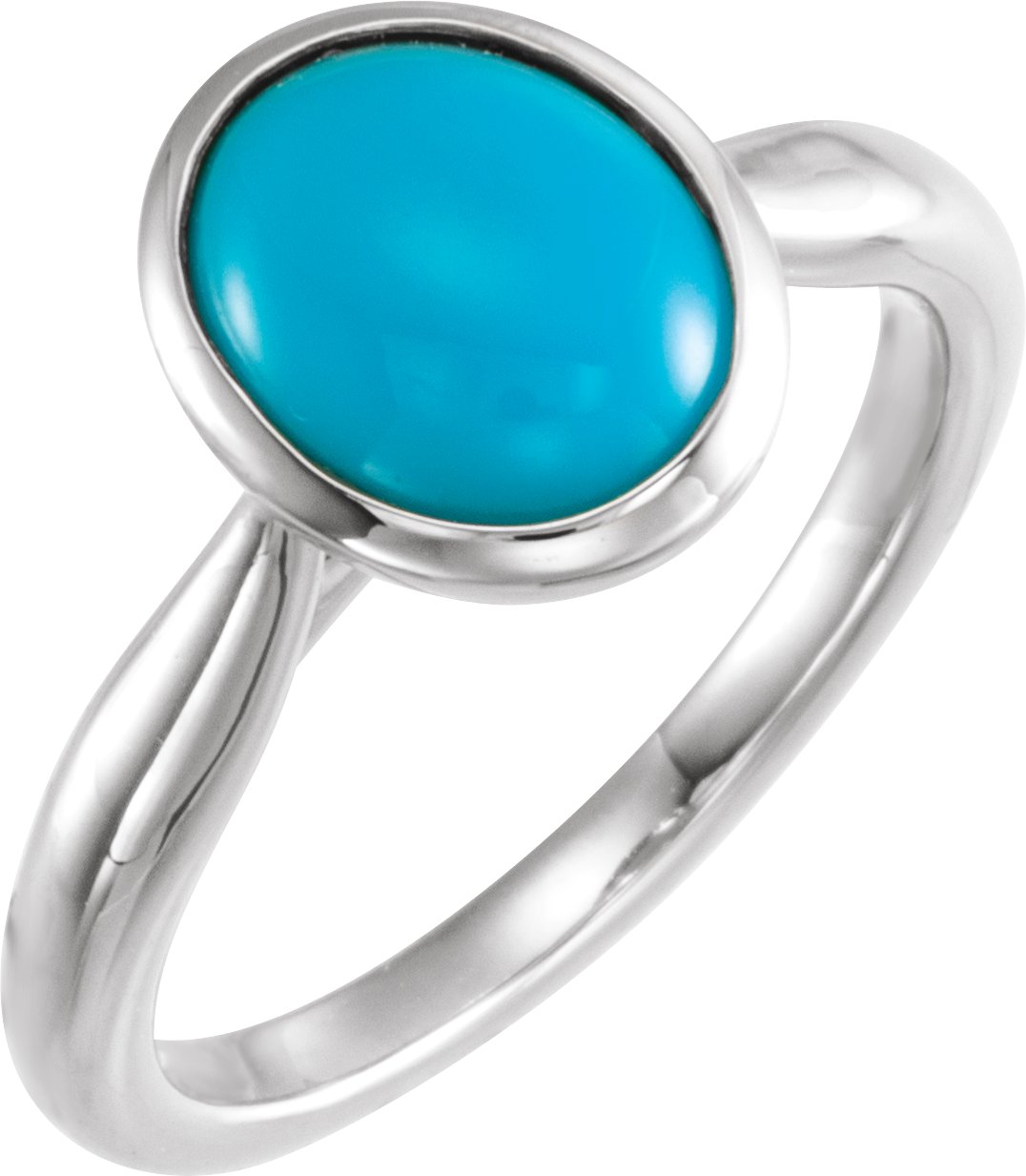 14K White 10x8 mm Natural Turquoise Cabochon Ring