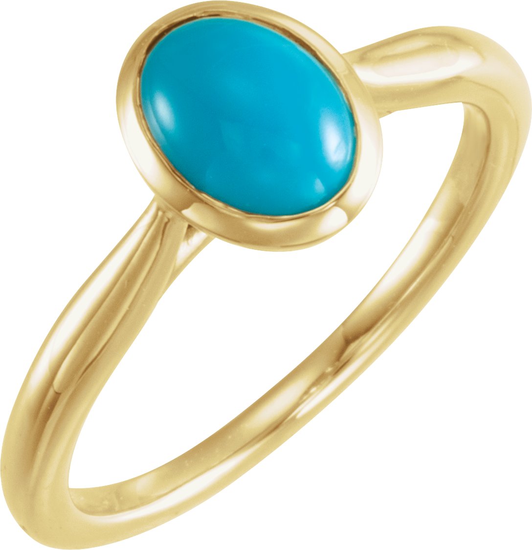 14K Yellow 8x6 mm Natural Turquoise Cabochon Ring