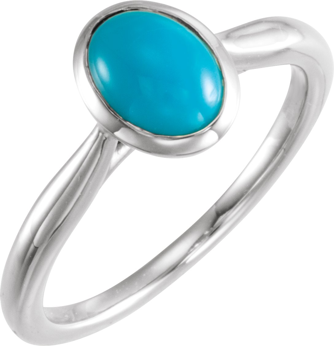 Sterling Silver 8x6 mm Natural Turquoise Cabochon Ring