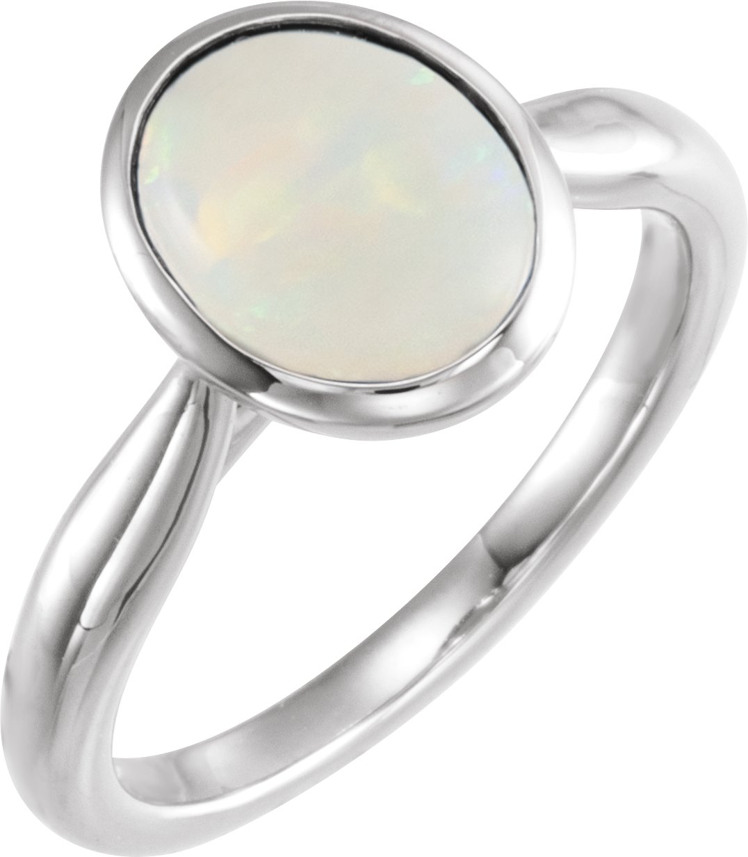 14K White 10x8 mm Oval Cabochon Ethiopian Opal Ring