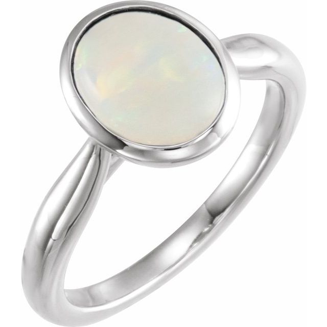 Sterling Silver 10x8 mm Natural Ethiopian Opal Cabochon Ring