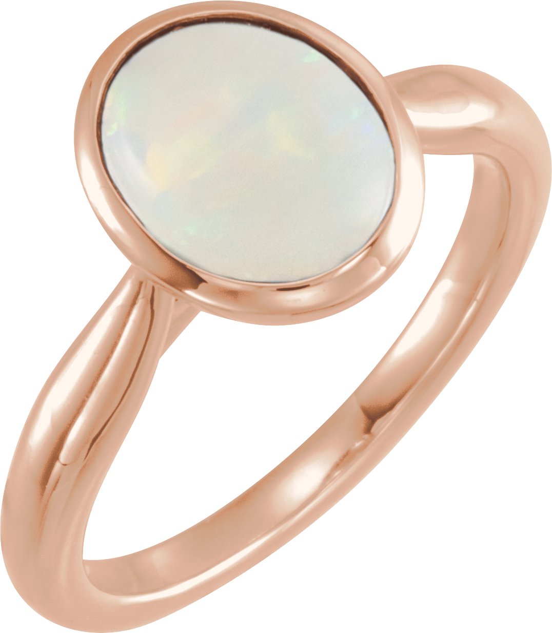 14K Rose 10x8 mm Natural White Ethiopian Opal Cabochon Ring