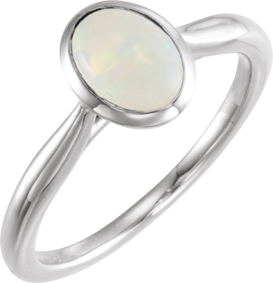 Sterling Silver 8x6 mm Oval Cabochon Ethiopian Opal Ring