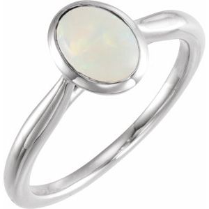 14K White 8x6 mm Natural Ethiopian Opal Cabochon Ring