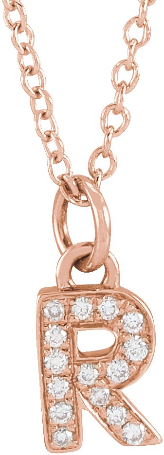 14K Rose .05 CTW Natural Diamond Petite Initial R 16-18" Necklace