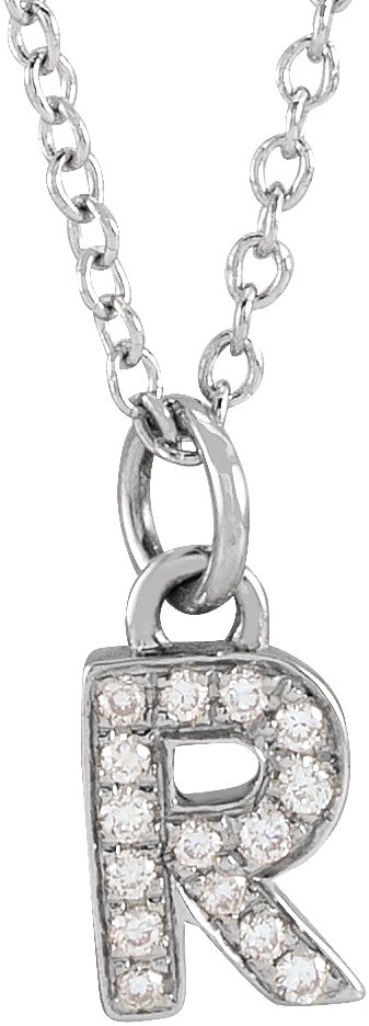 14K White .05 CTW Natural Diamond Petite Initial R 16 to 18 inch Necklace Ref 18053975