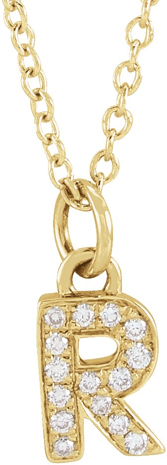 14K Yellow .05 CTW Natural Diamond Petite Initial R 16-18 Necklace