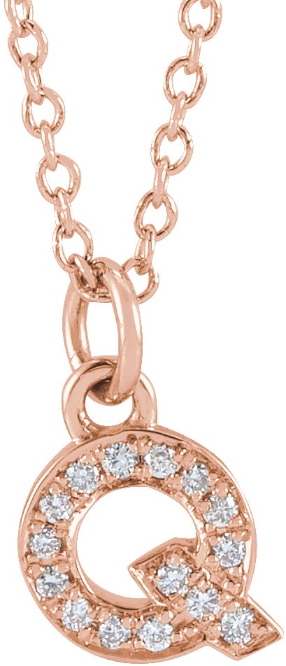 14K Rose .05 CTW Natural Diamond Petite Initial Q 16 to 18 inch Necklace Ref 18053973