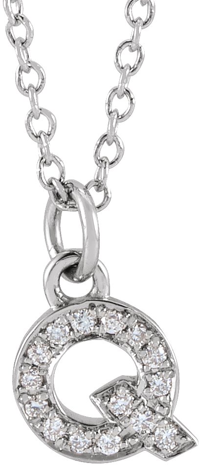 14K White .05 CTW Natural Diamond Petite Initial Q 16-18" Necklace