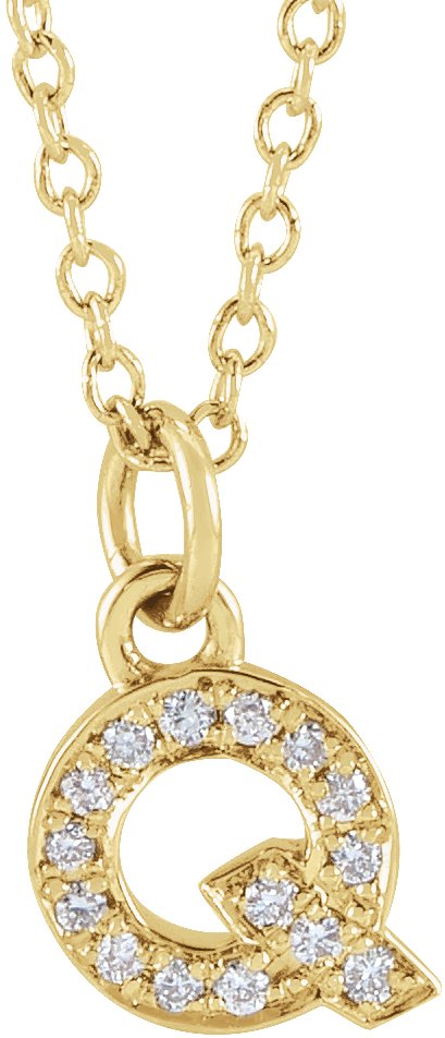 14K Yellow .05 CTW Natural Diamond Petite Initial Q 16-18" Necklace