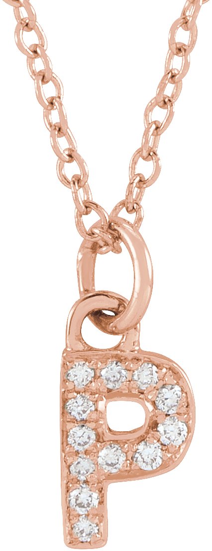 14K Rose .04 CTW Natural Diamond Petite Initial P 16-18" Necklace