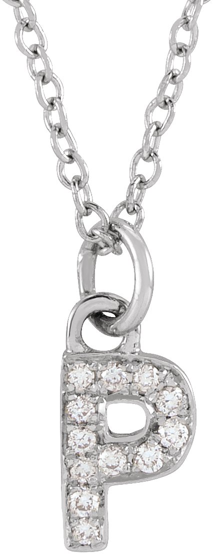 14K White .04 CTW Natural Diamond Petite Initial P 16 to 18 inch Necklace Ref 18053969