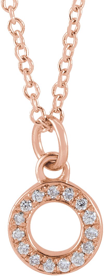 14K Rose .05 CTW Natural Diamond Petite Initial O 16 to 18 inch Necklace Ref 18053967