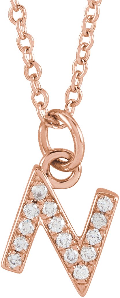 14K Rose .05 CTW Natural Diamond Petite Initial N 16 to 18 inch Necklace Ref 18053964