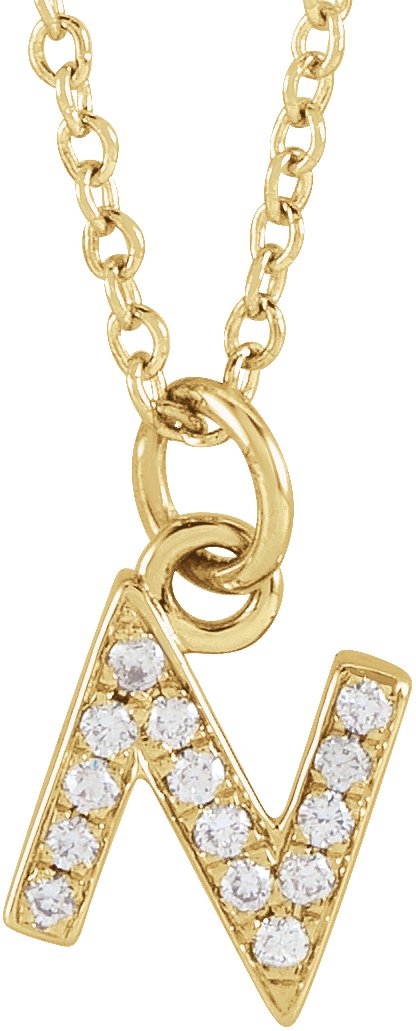 14K Yellow .05 CTW Natural Diamond Petite Initial N 16 to 18 inch Necklace Ref 18053962