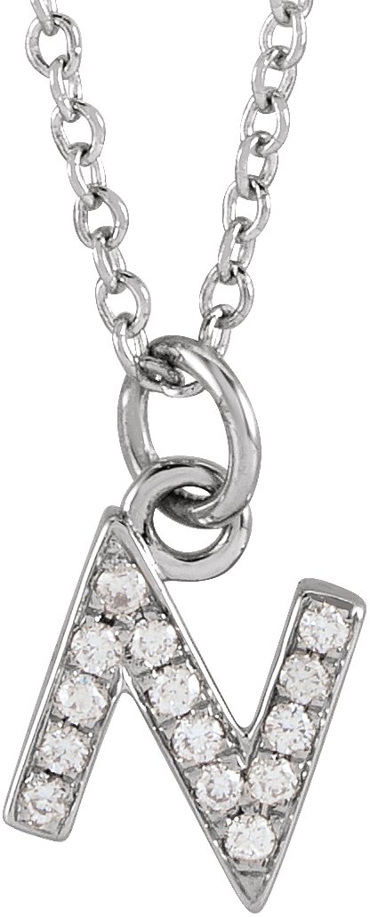 14K White .05 CTW Natural Diamond Petite Initial N 16-18 Necklace