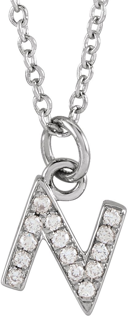 14K White .05 CTW Natural Diamond Petite Initial N 16 to 18 inch Necklace Ref 18053963