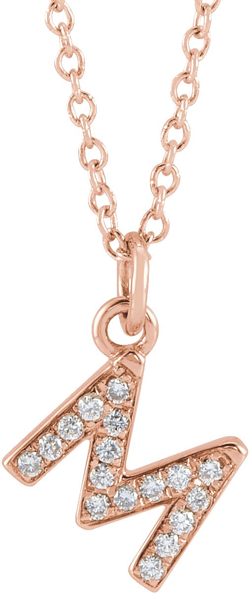 14K Rose .06 CTW Natural Diamond Petite Initial M 16-18 Necklace