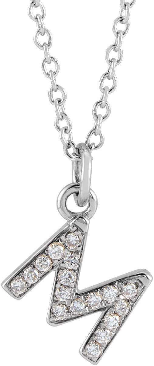 14K White .06 CTW Natural Diamond Petite Initial M 16 to 18 inch Necklace Ref 18053960