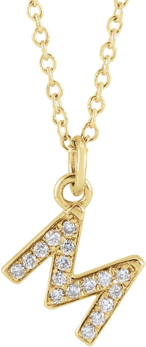 14K Yellow .06 CTW Natural Diamond Petite Initial M 16-18 Necklace