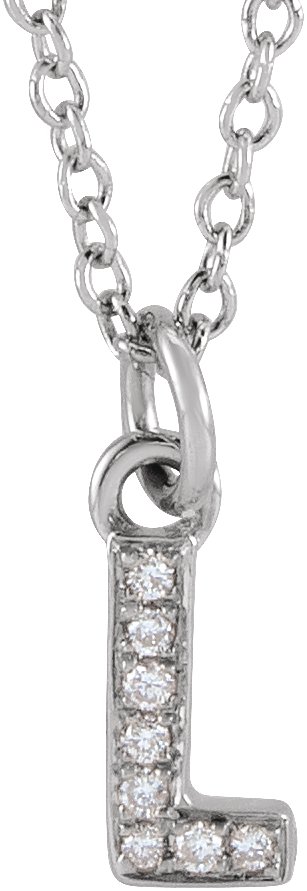 14K White .03 CTW Natural Diamond Petite Initial L 16-18 Necklace
