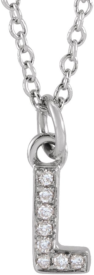 14K White .03 CTW Natural Diamond Petite Initial L 16 to 18 inch Necklace Ref 18053957