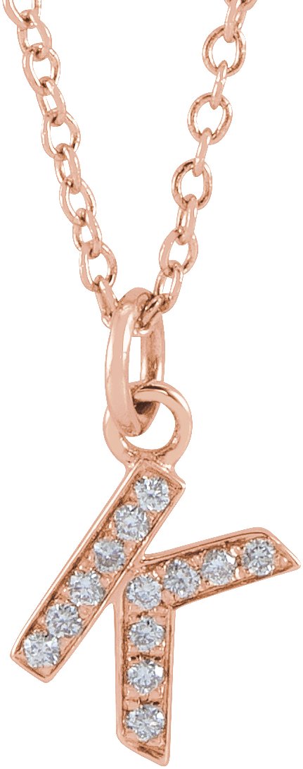 14K Rose .045 CTW Natural Diamond Petite Initial K 16 to 18 inch Necklace Ref 18053955