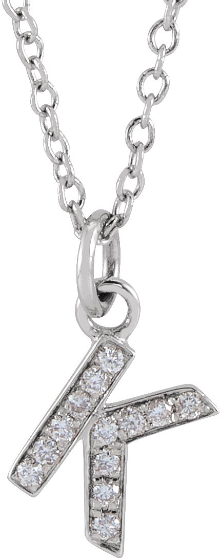 14K White .045 CTW Natural Diamond Petite Initial K 16 to 18 inch Necklace Ref 18053954