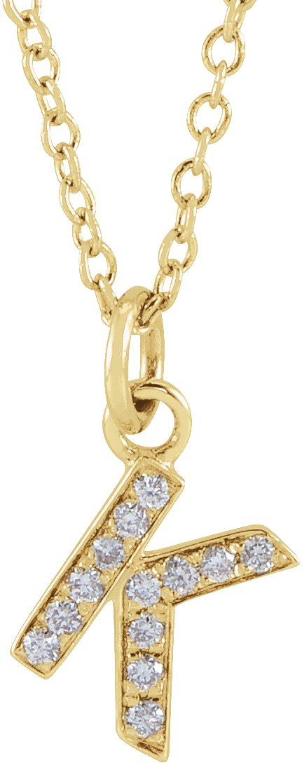 14K Yellow .045 CTW Natural Diamond Petite Initial K 16-18" Necklace